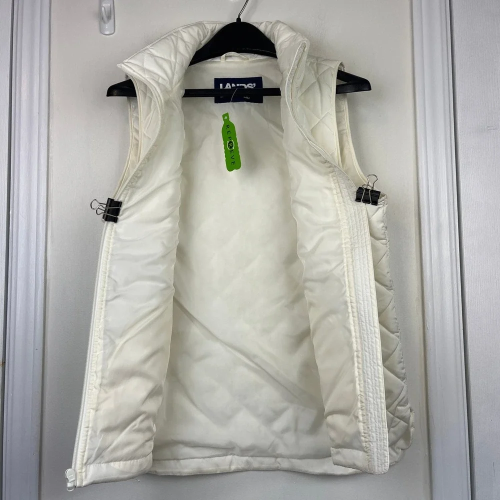 Lands End FeatherFree Quilted Insulated Vest Womens S Mock Neck Full Zip White - Picture 5 of 10